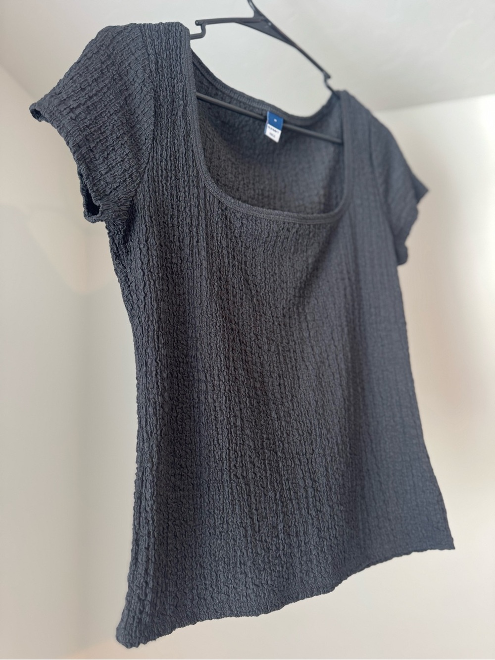 Black Textured Scoop Neck Women's Top